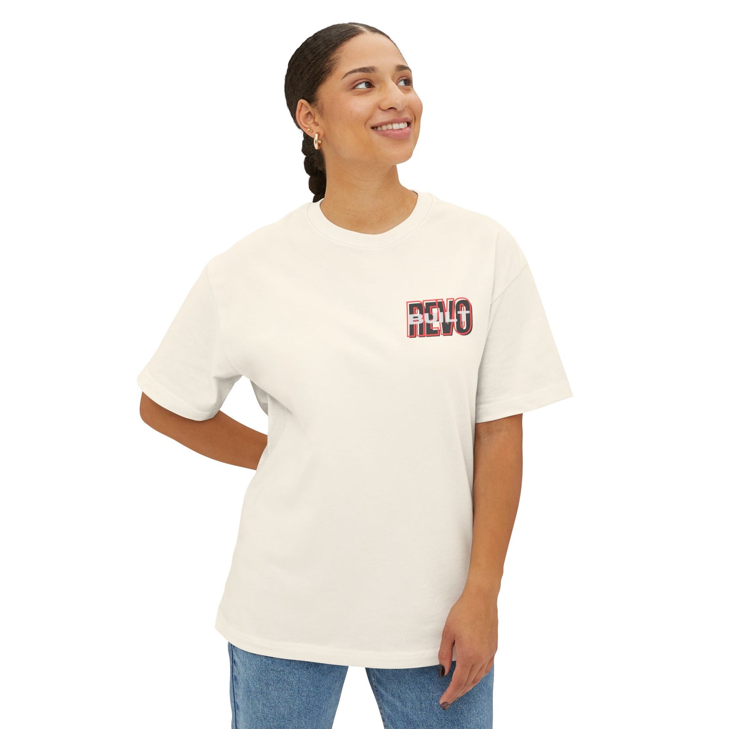 Retro-Inspired Oversized Boxy Tee | REVOBUILT 955 TAN/GREY