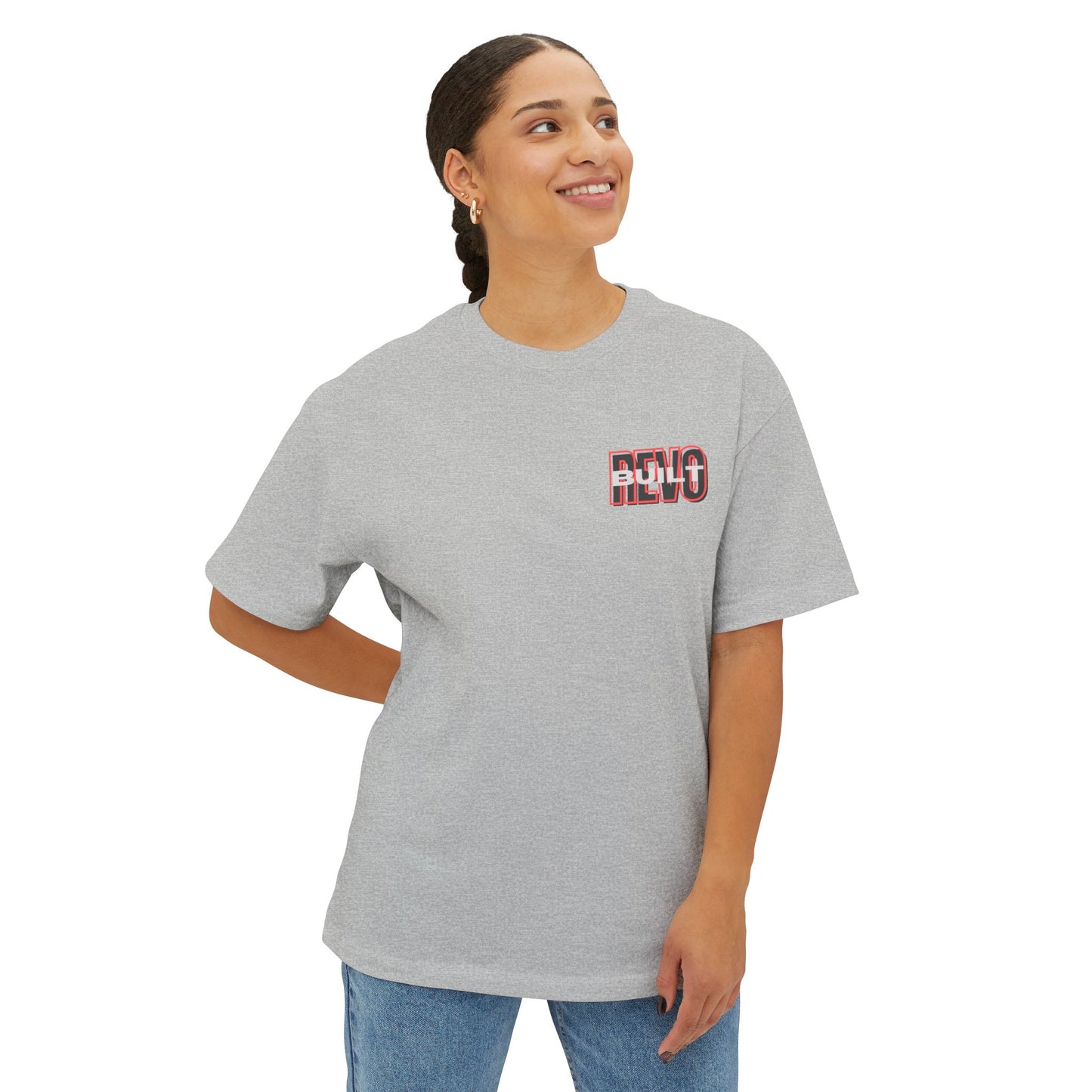 Retro-Inspired Oversized Boxy Tee | REVOBUILT 955 TAN/GREY