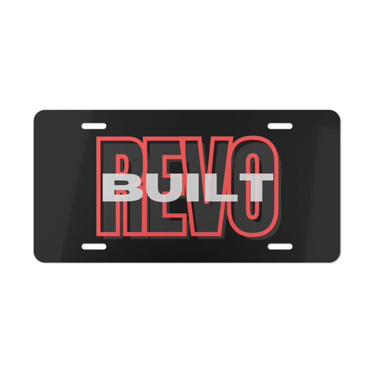 Aluminum Vanity Plate, Black With "Revo Built" Printed On Top